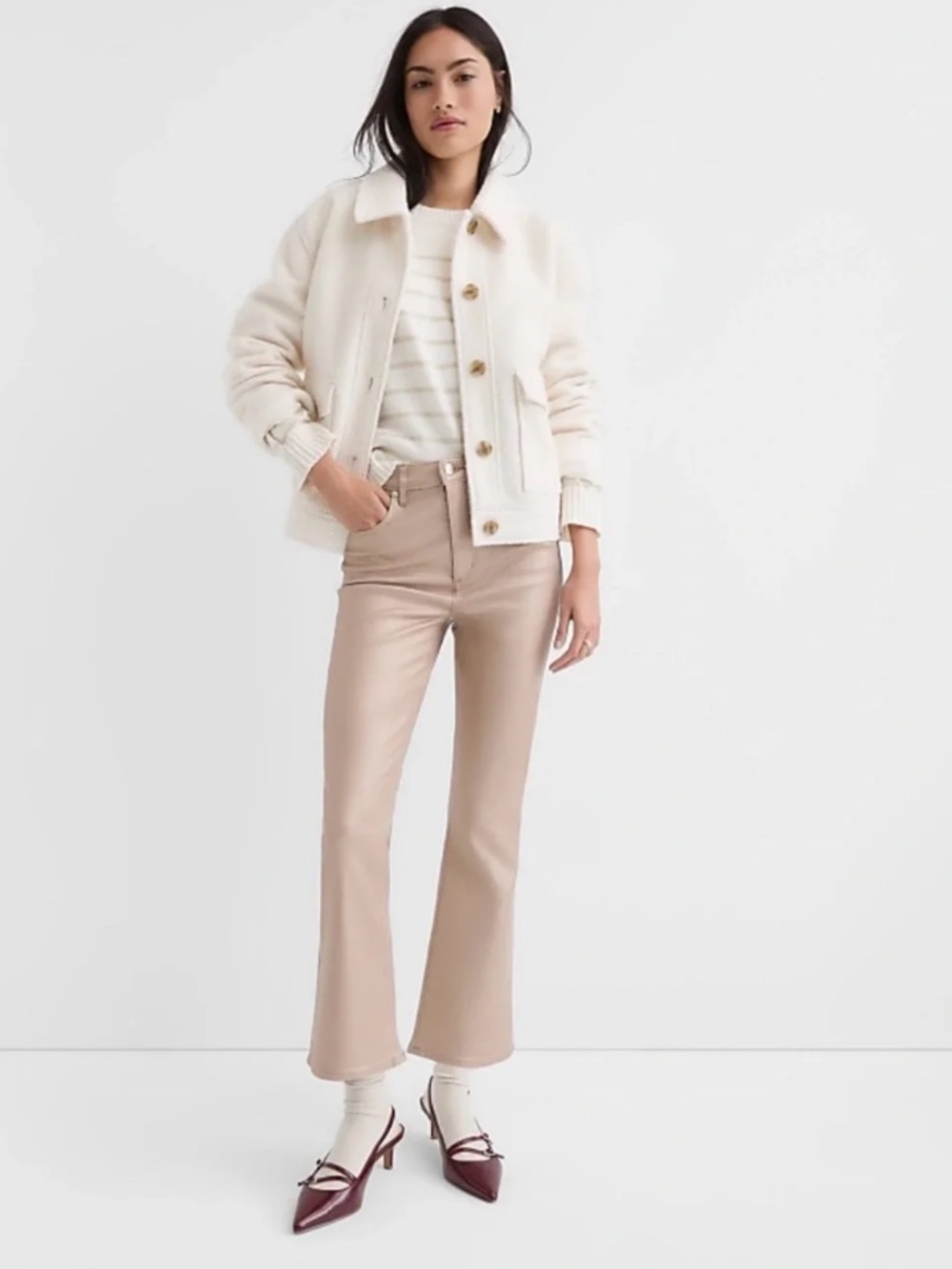LOFT Bronze Metallic Cropped Flare Jeans